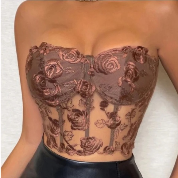 Boho black Lace Floral Embroidered Corset Bustier Crop Top - Picture 7 of 16